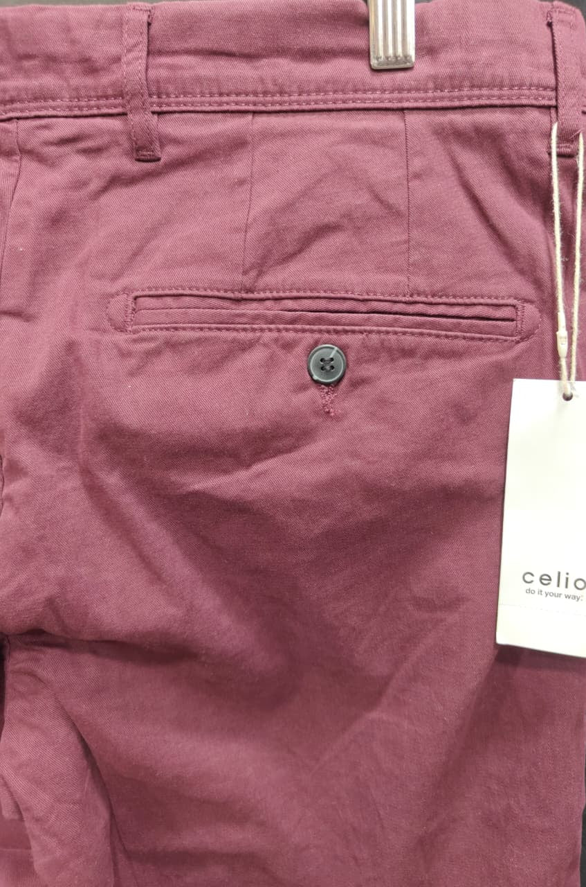 Celio Men's Maroon Straight Fit Chinos
