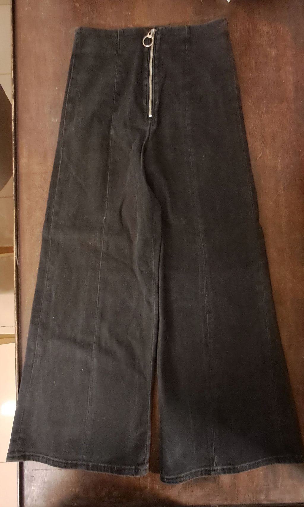 Forever 21 Black High-Waist Wide Leg Trousers with O-Ring Zipper