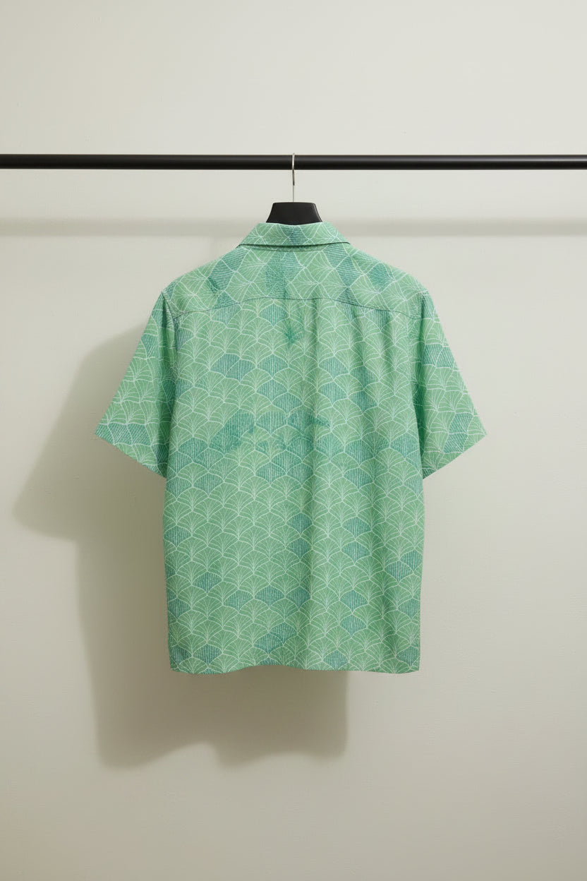 Bulan Bintang Men's Green Patterned Relaxed Fit Short Sleeve Shirt