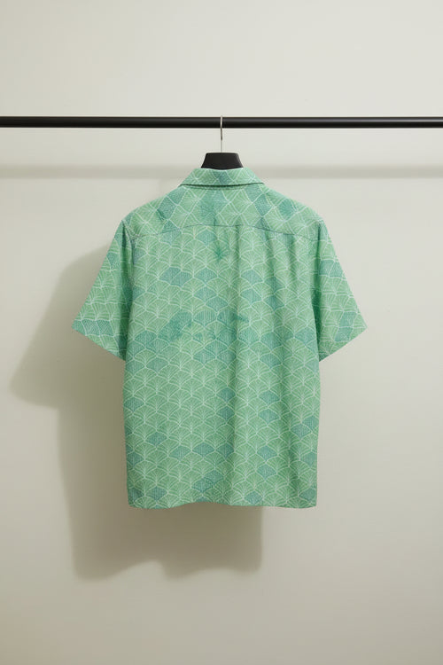 Bulan Bintang Men's Green Patterned Relaxed Fit Short Sleeve Shirt