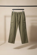Men's Olive Green Elastic Waist Cargo Pants with Pockets