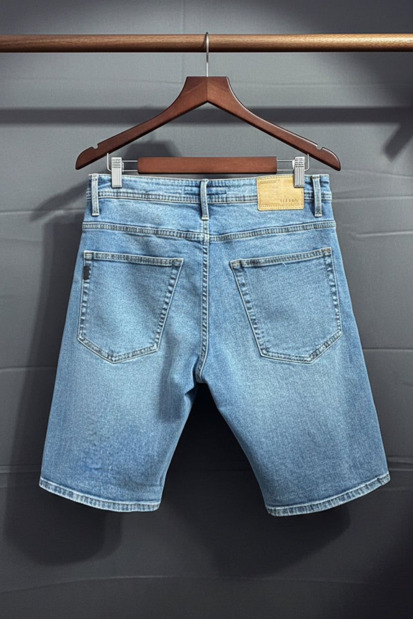 Tiffosi Men's Blue Distressed Slim Fit Denim Shorts