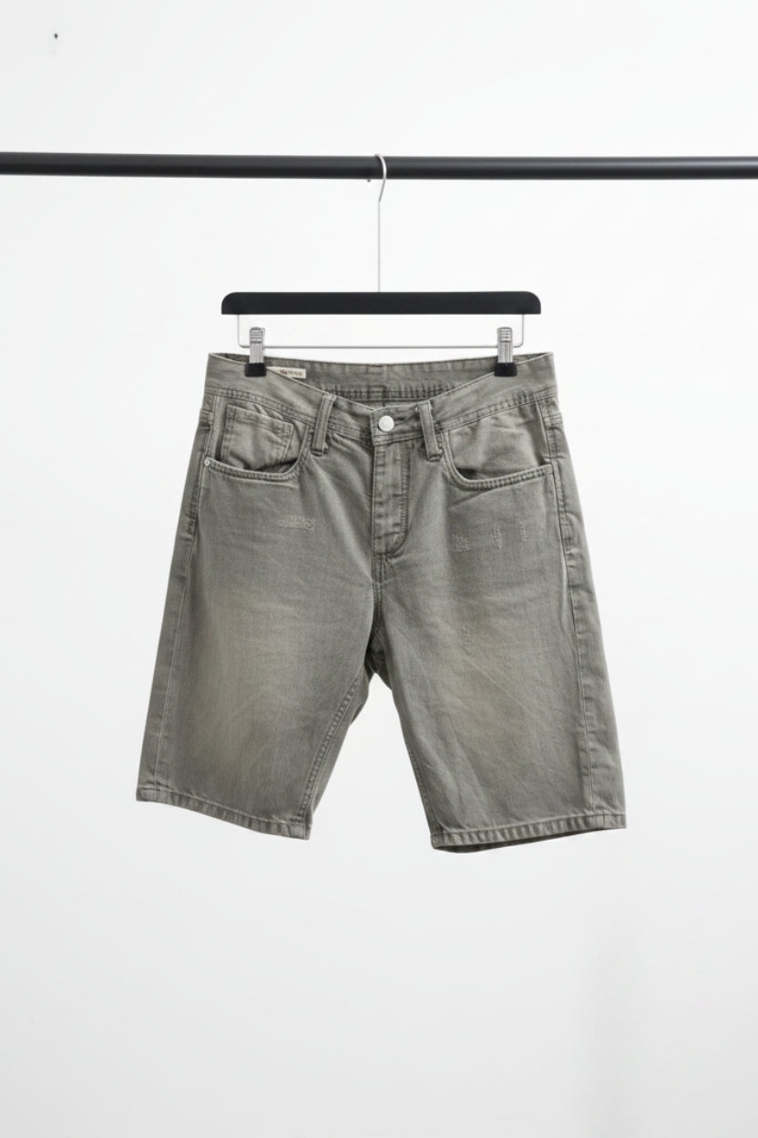 Men's Grey Regular Fit Distressed Denim Shorts