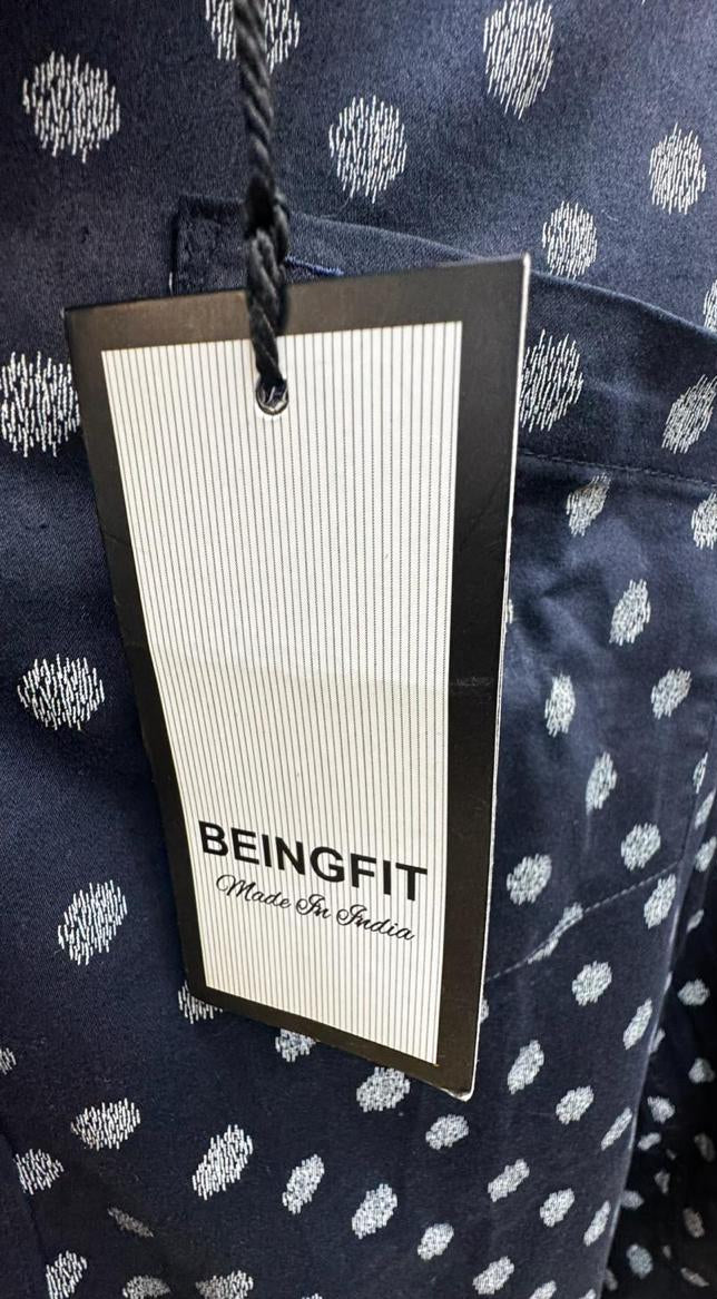 Men's BEINGFIT Navy Blue Polka Dot German Fit Casual Shirt