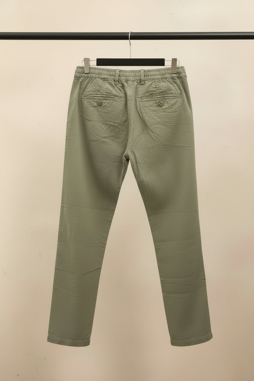 Men's Olive Green Drawstring Casual Trousers
