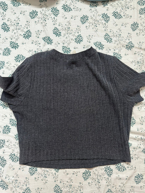 Forever 21 Women's Dark Grey Ribbed Short Sleeve Top