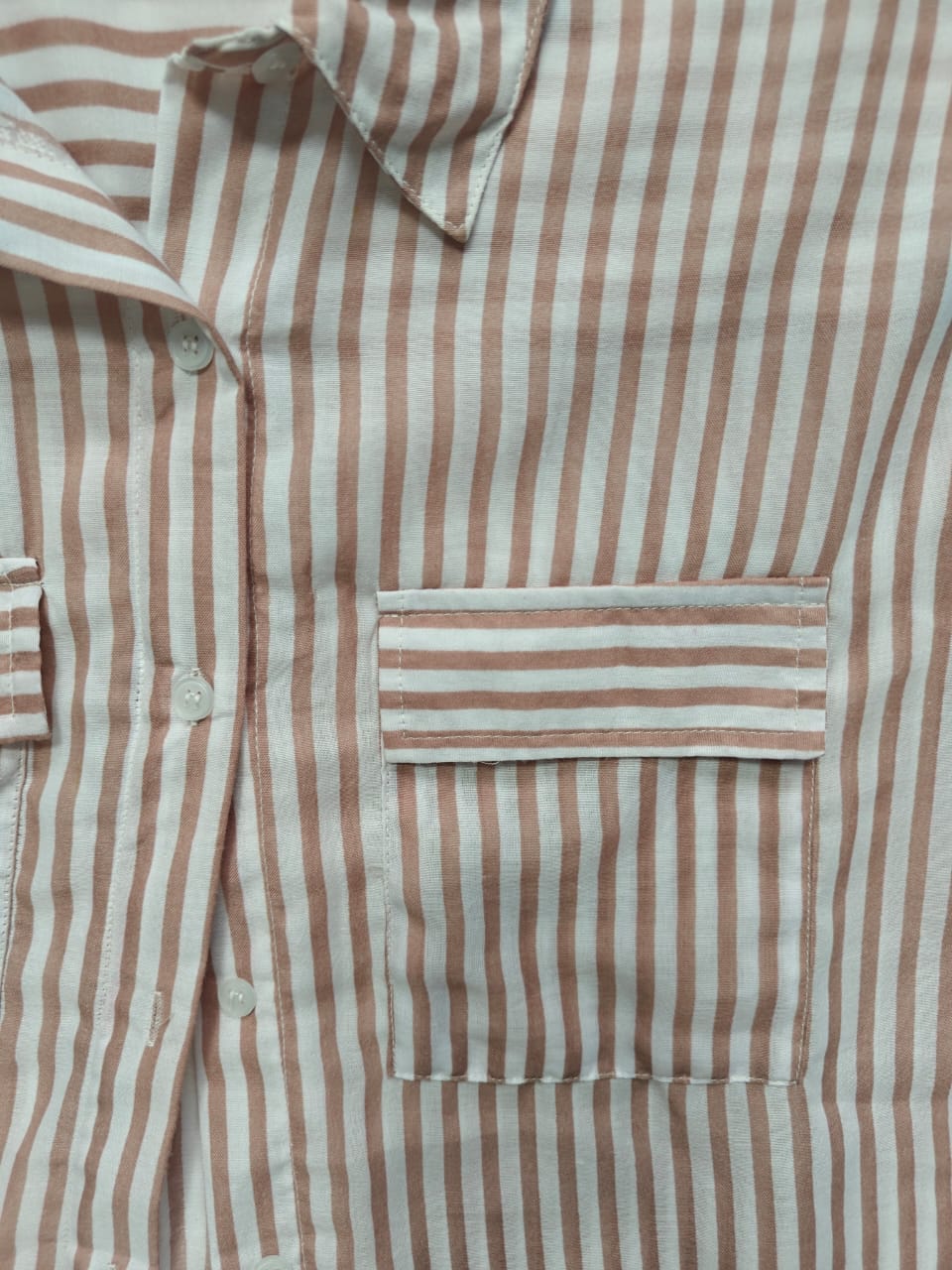 LUCKY BRAND Women's White and Brown Striped Long Sleeve Button-Up Shirt