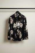 LOUIS COUTURE Men's Black Floral Printed Long Sleeve Casual Shirt