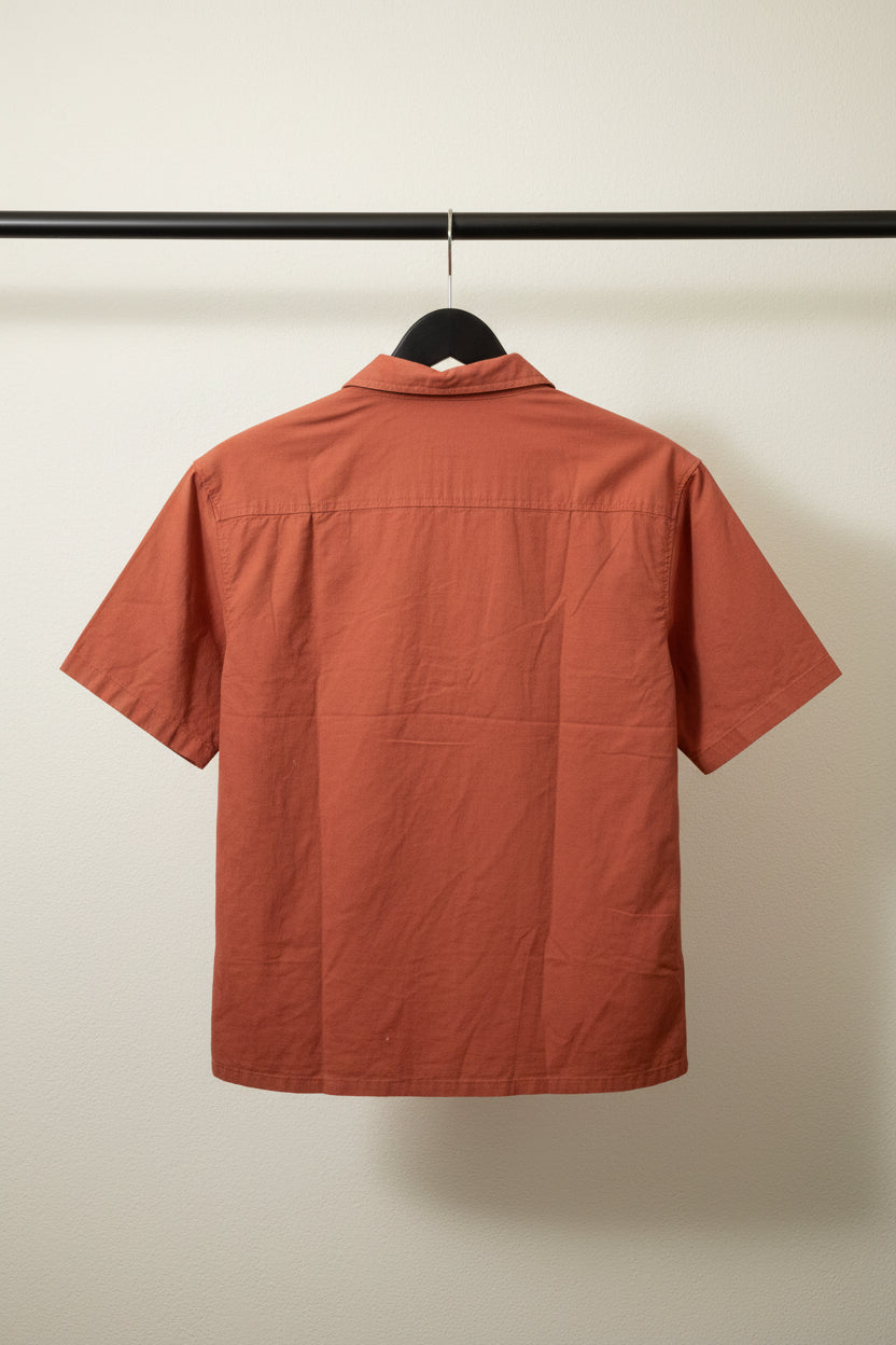 Men's Rust Short Sleeve Linen Blend Casual Shirt