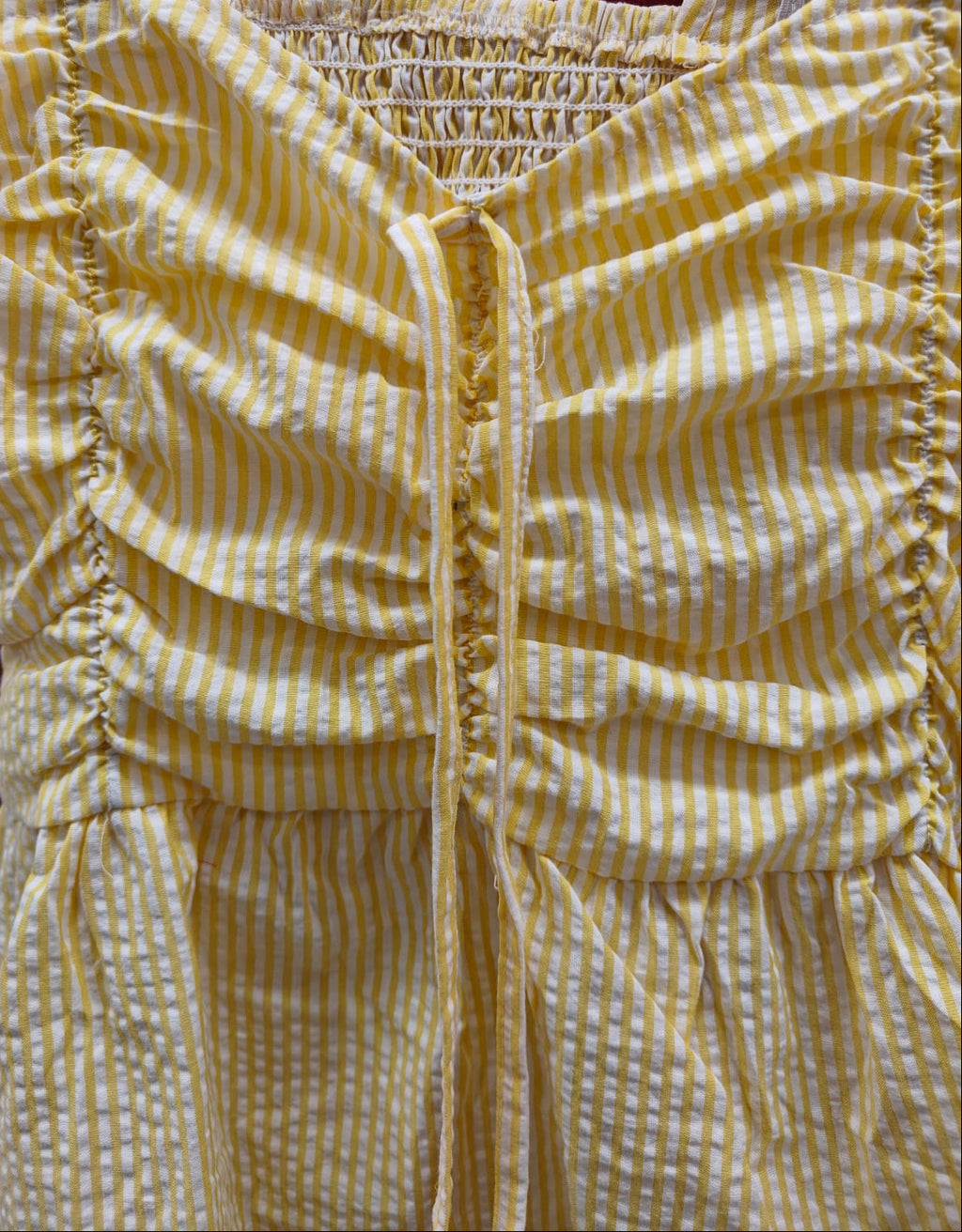 Women's Yellow & White Striped Smocked Ruffle Strap Peplum Top