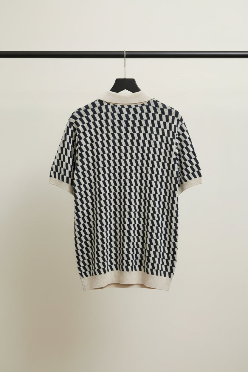 ZARA Men's Geometric Pattern Knitted Polo Shirt