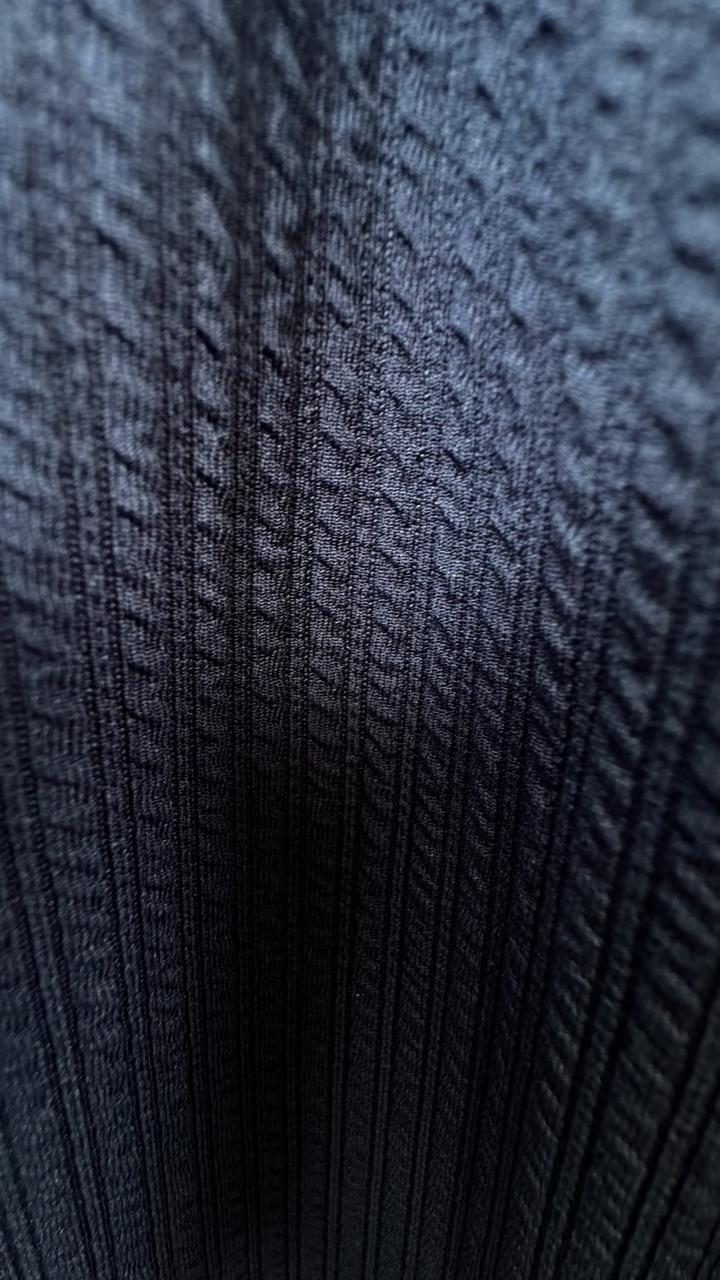 Women's Navy Blue Textured Knit Drawstring Wide Leg Trousers