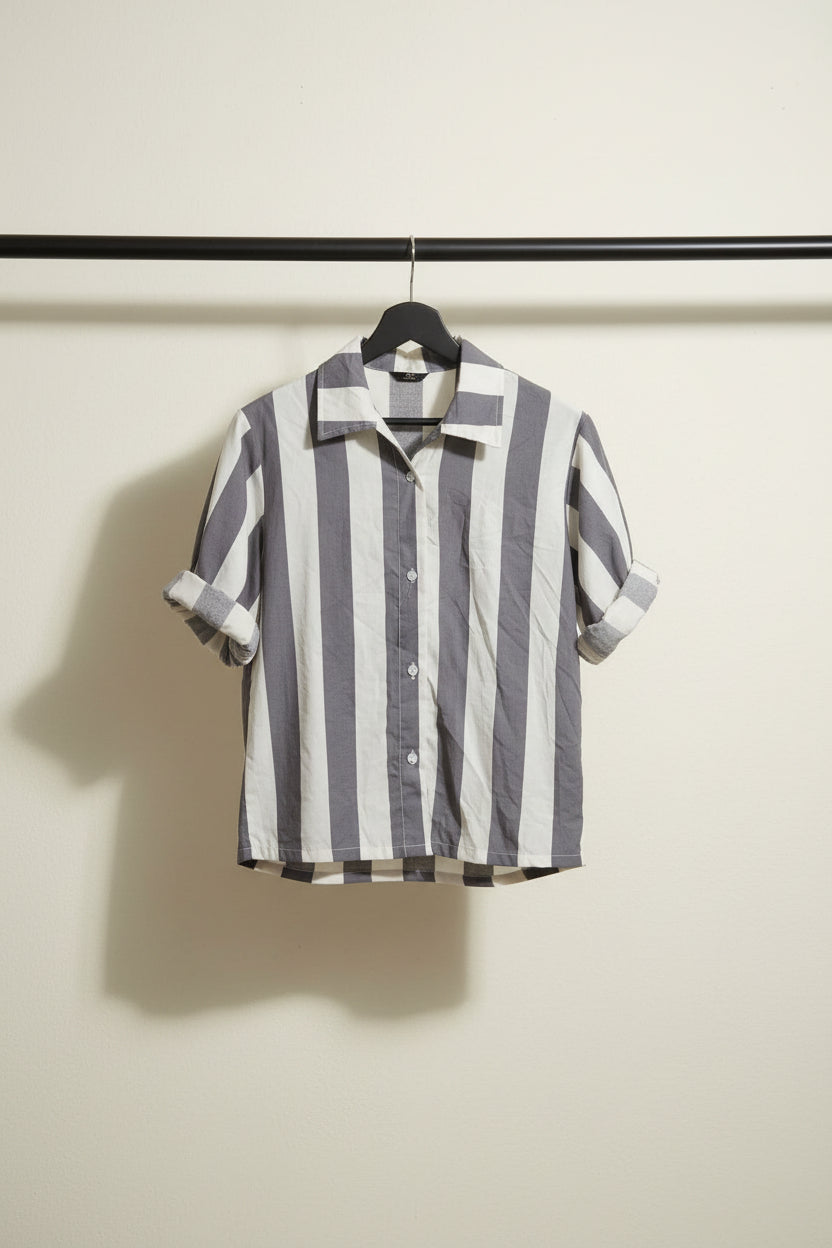 Women's Striped Button-Up Collared Shirt