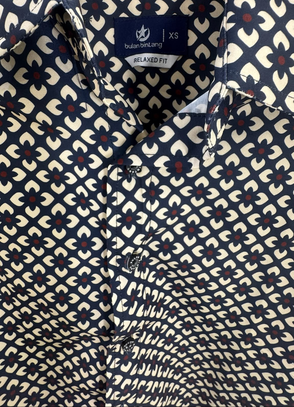 Bulan Bintang Men's Navy Blue Printed Relaxed Fit Short Sleeve Shirt
