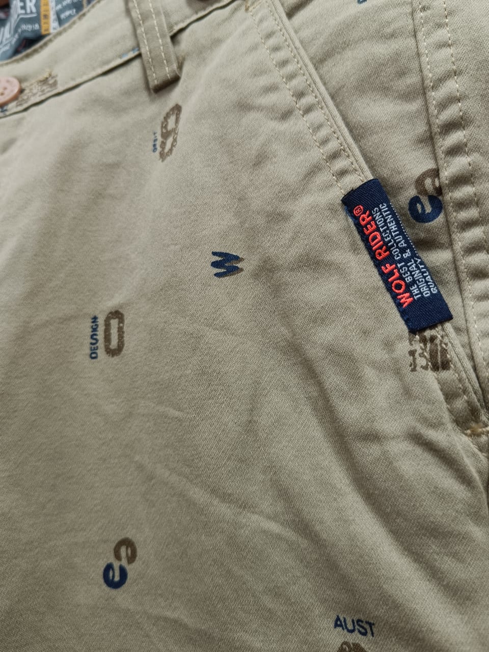 Wolf Rider Men's Khaki Printed Cotton Shorts