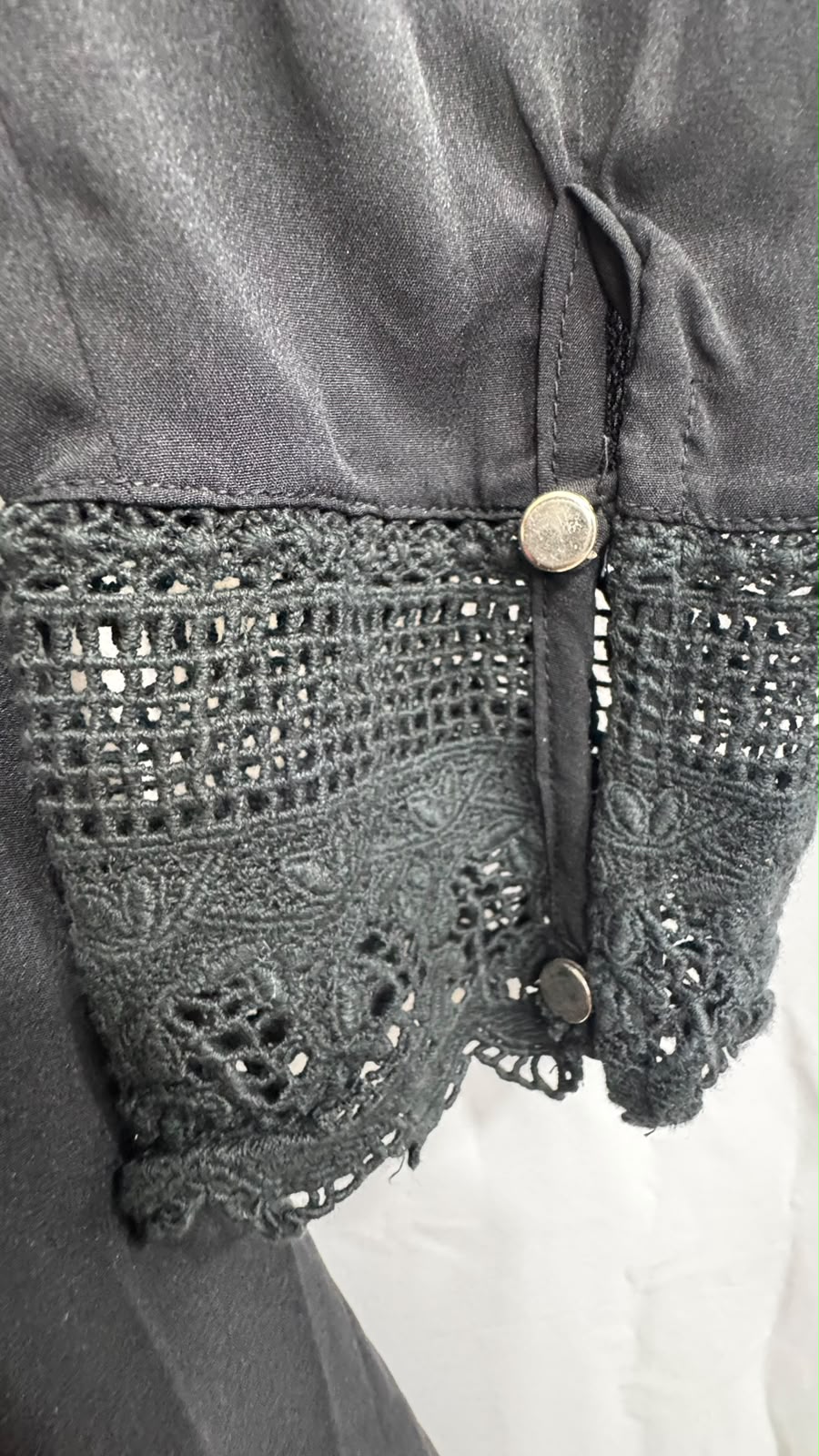 Black Long Sleeve Blouse with Lace Collar and Cuffs