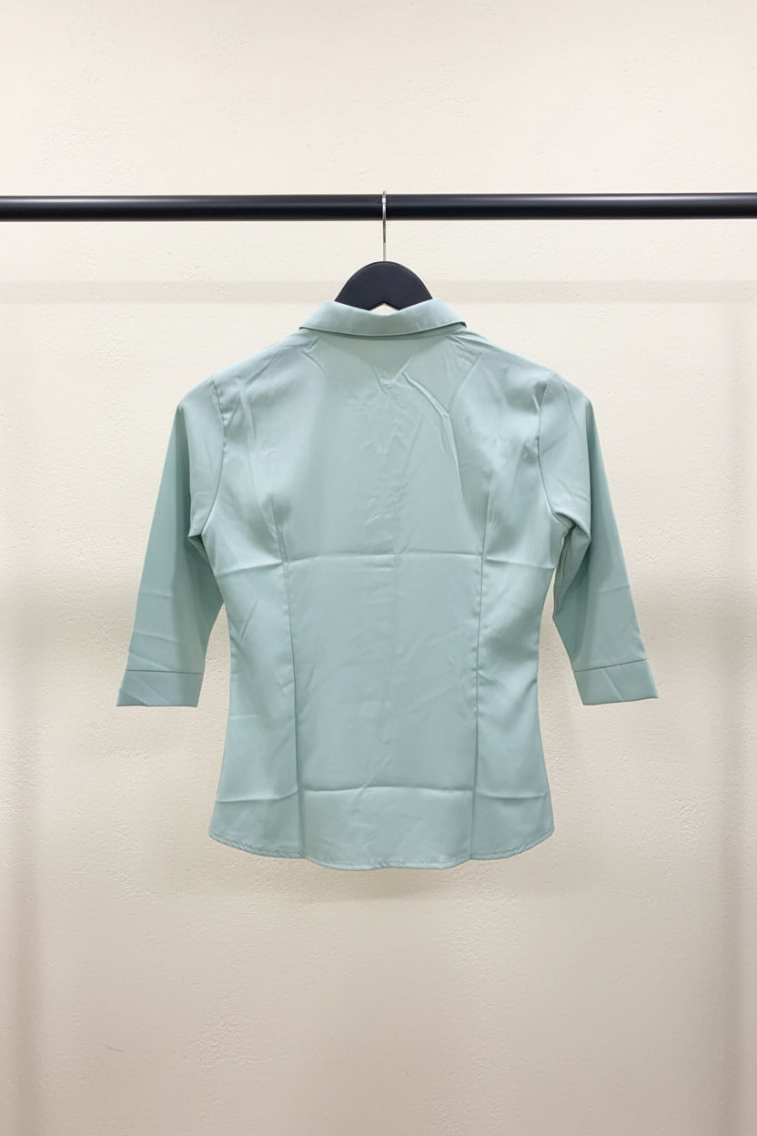 ADDA Women's Mint Green Collared 3/4 Sleeve Button-Up Shirt