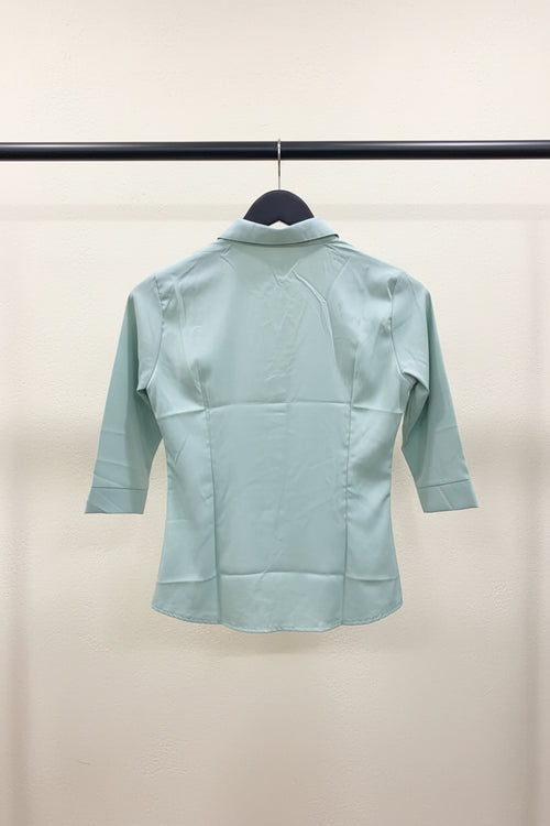 ADDA Women's Mint Green Collared 3/4 Sleeve Button-Up Shirt