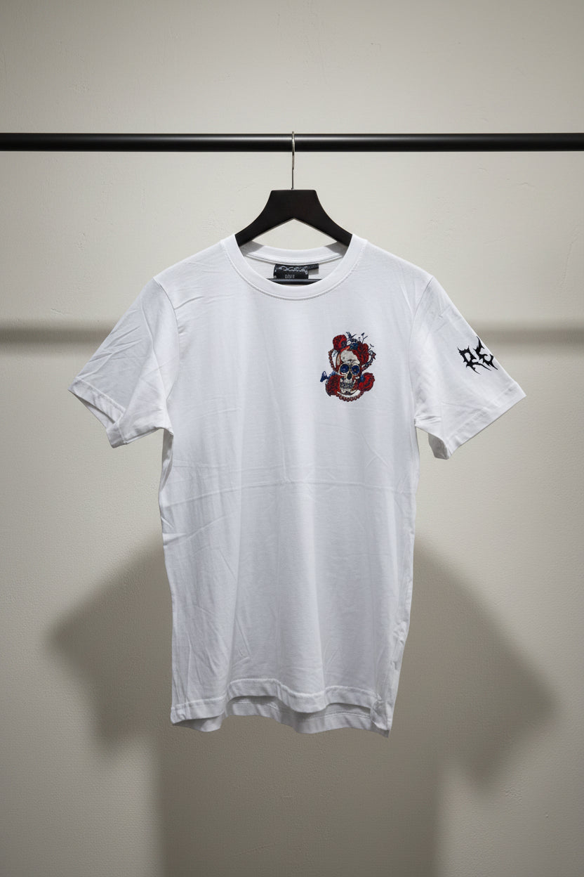 Rebel White Skull & Rose Graphic Print T-Shirt