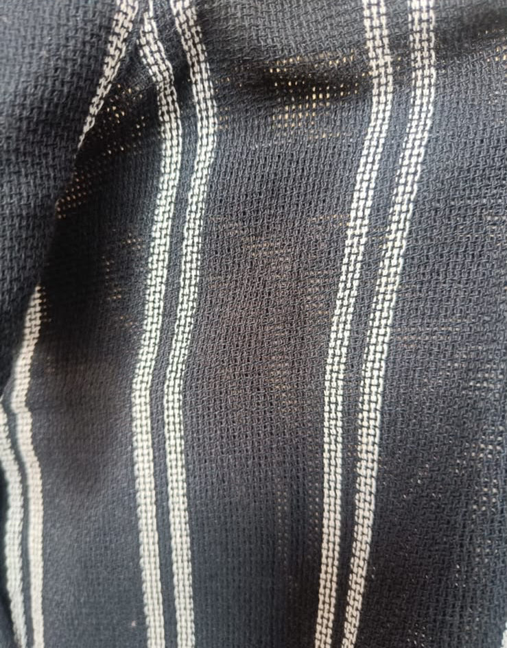 Women's Black and White Striped Full Sleeve Collared Shirt
