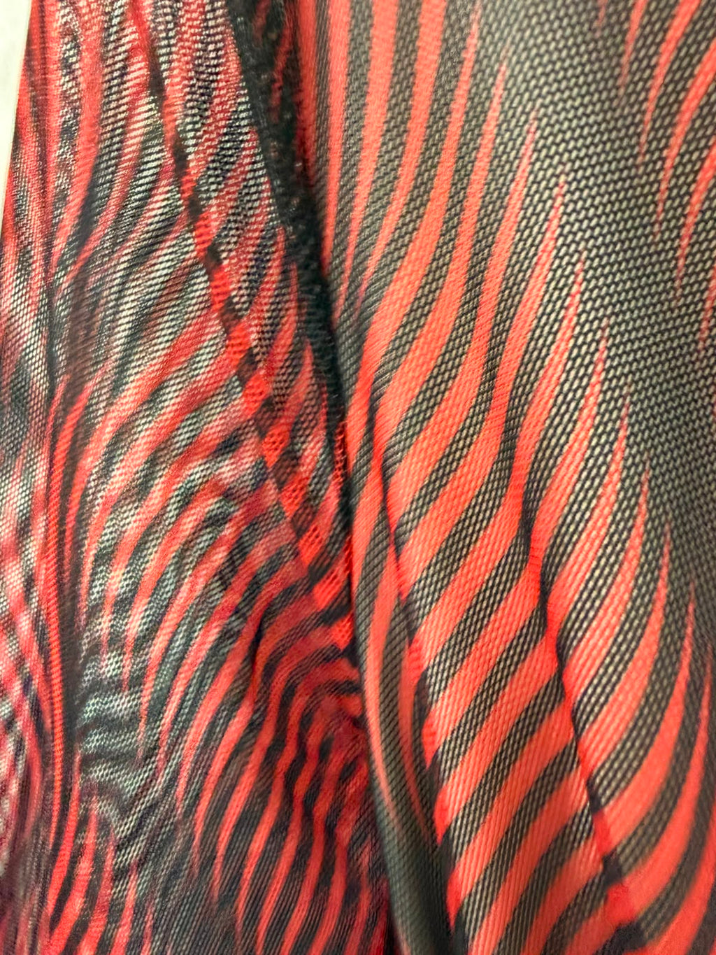 Red and Black Printed Sheer Mesh Wrap Mini Dress