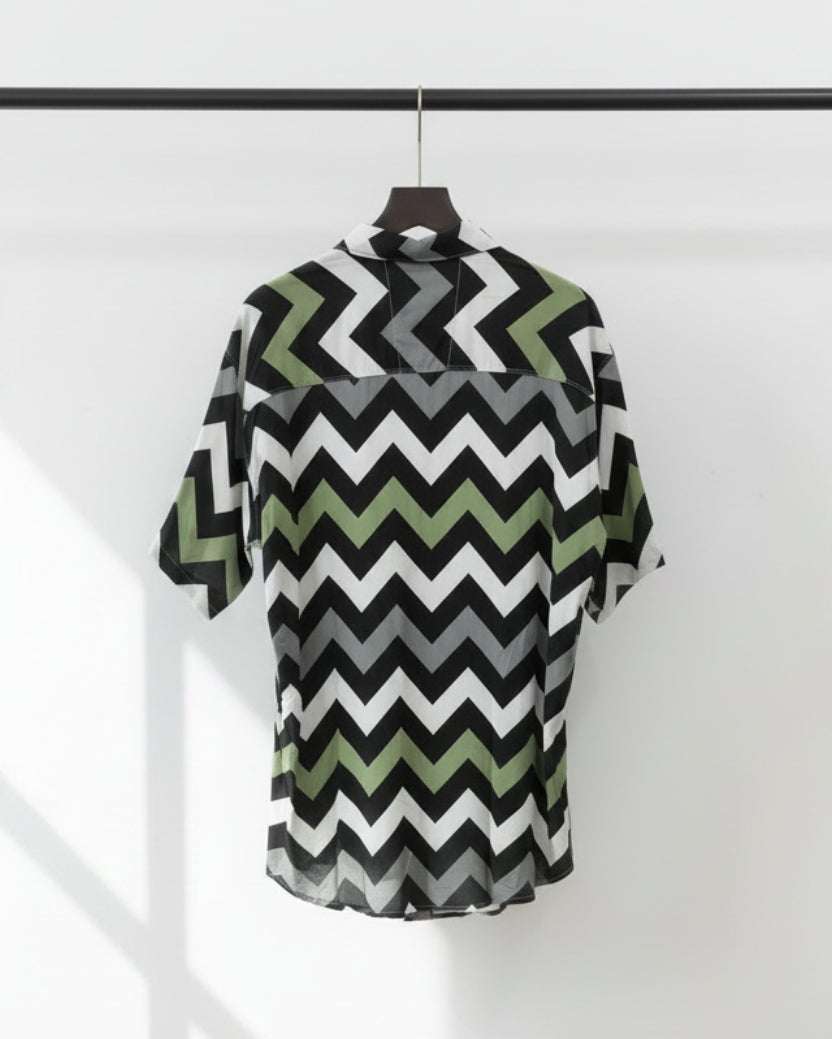 Men's MK STYLE Chevron Pattern Short Sleeve Shirt