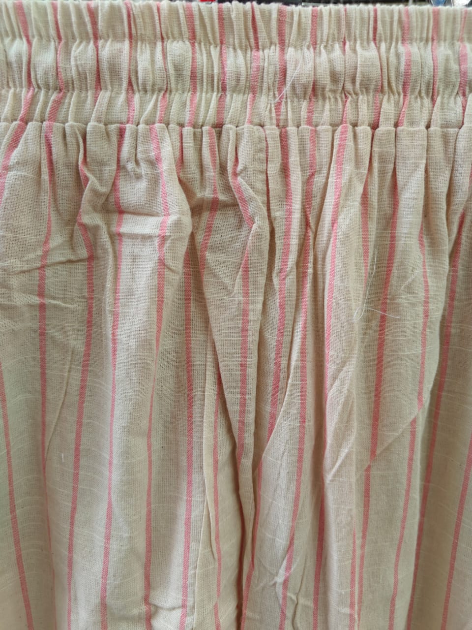 Women's Cream & Pink Striped Cotton Palazzos