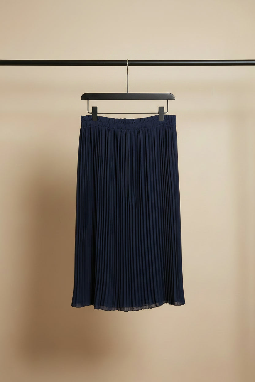 UMAIR INTERNATIONAL Navy Blue Pleated Midi Skirt