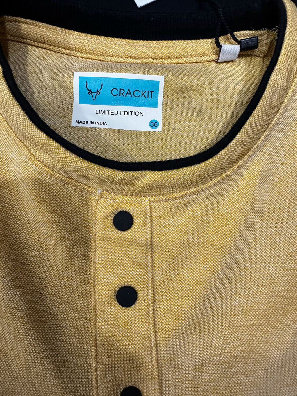 CRACKIT Men's Yellow Henley T-Shirt
