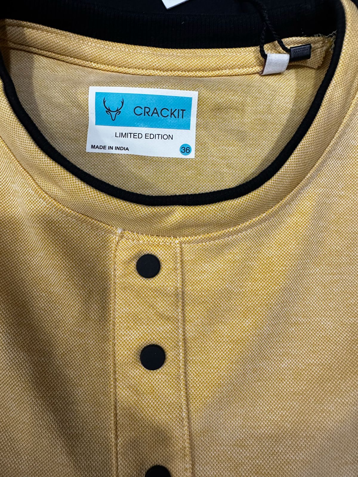 CRACKIT Men's Yellow Henley T-Shirt