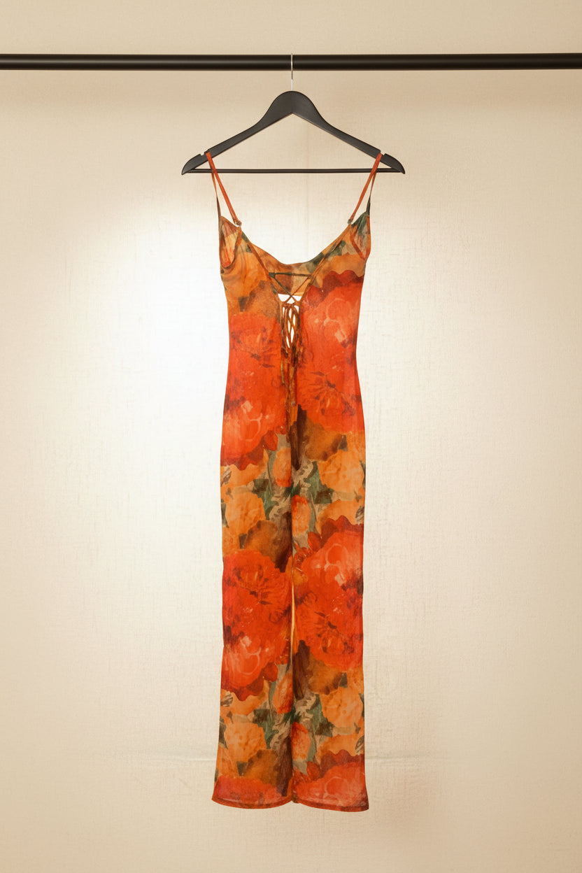 Women's Floral Print Cowl Neck Bodycon Maxi Dress
