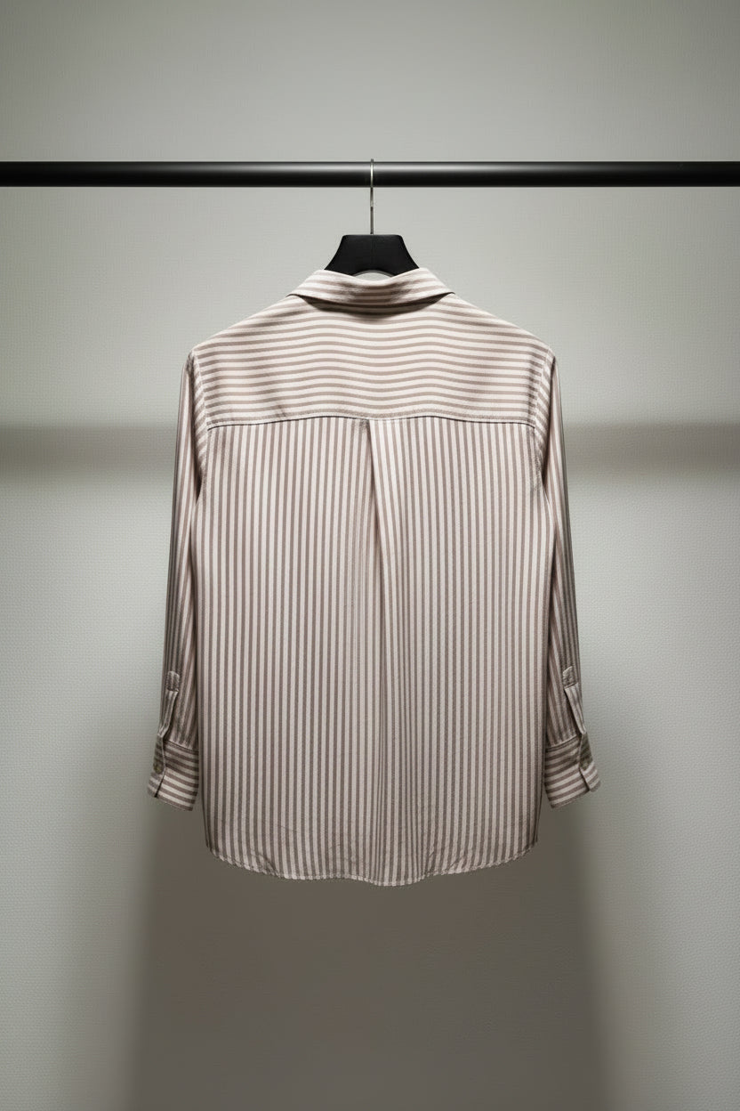 LUCKY BRAND Women's White and Brown Striped Long Sleeve Button-Up Shirt