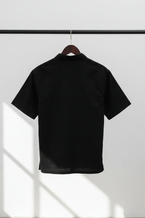 BASIC Men's Black Short Sleeve Collared Shirt