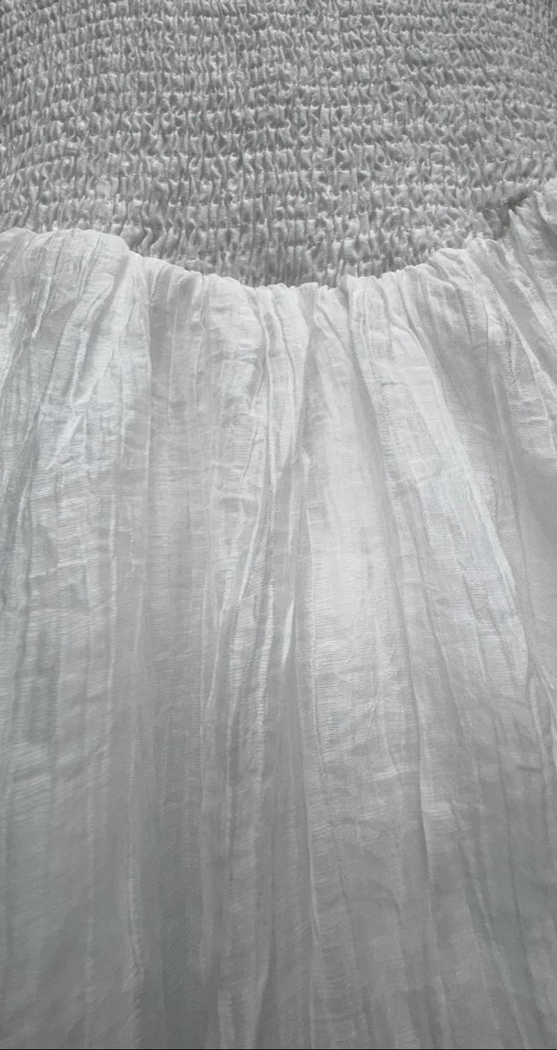White Shirred Bodice Crinkle Maxi Dress