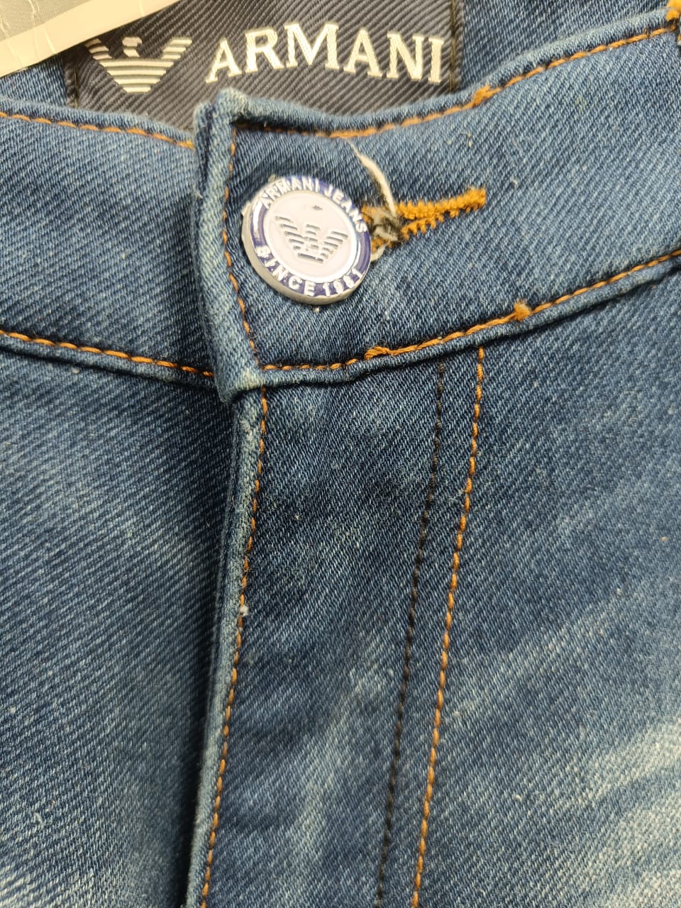 Emporio Armani Men's Blue Washed Denim Slim Fit Jeans