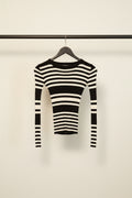 ATMOSPHERE Women's Black and White Striped Ribbed Knit Long Sleeve Top