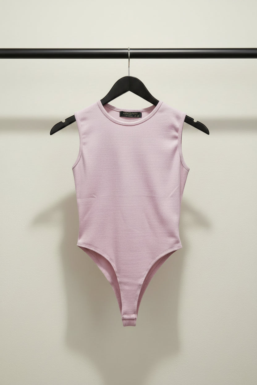 ATTIRRE HUB Women's Pink Ribbed Sleeveless Bodycon Bodysuit