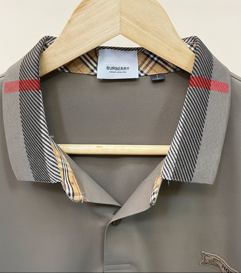 Burberry Men's Beige Short Sleeve Polo Shirt with Check Trim