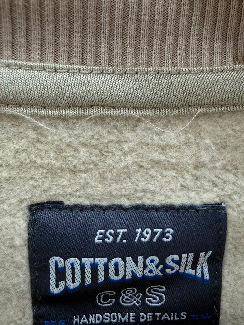 Cotton & Silk Men's Olive Green Crew Neck Sweatshirt with Kangaroo Pocket