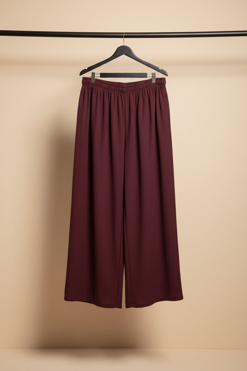 Women's Maroon Textured Palazzo Pants with Elastic Waist