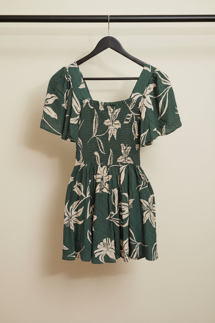 Angie Green Floral Twisted Front Romper