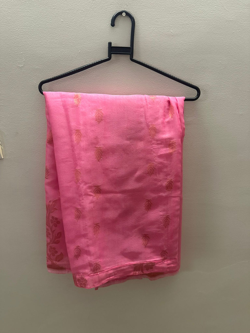 Pink Silk Blend Saree Skirt with Gold Zari Weave