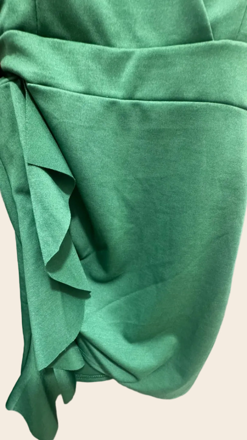 Women's Green V-Neck Ruffled Top