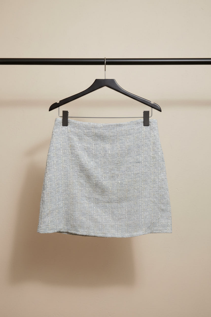 Light Blue Tweed Mini Skirt with Decorative Pockets