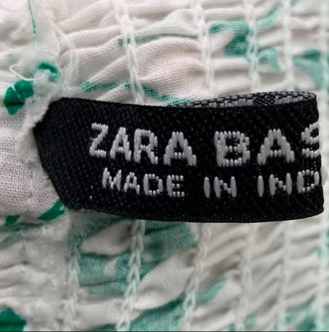 Zara Basic White Green Floral Print Knot Front Mini Dress