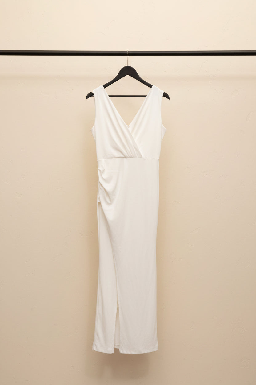 White V-Neck Sleeveless Maxi Dress with Slit