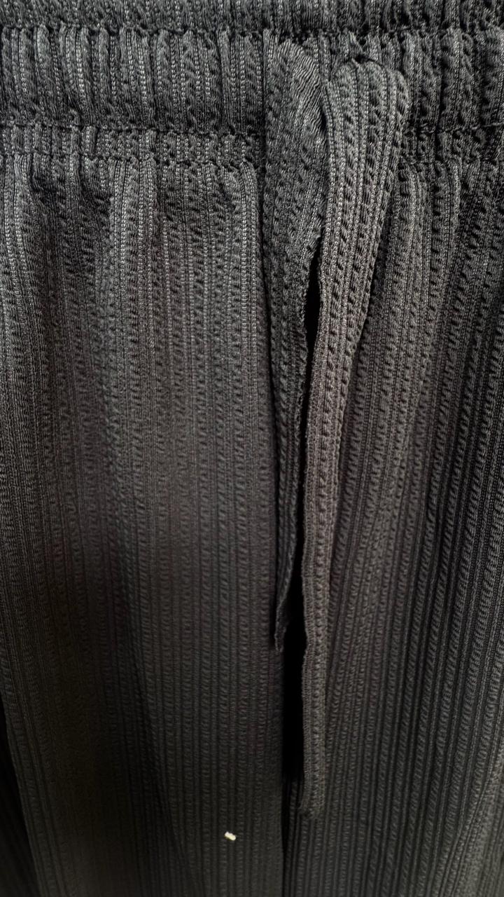 Women's Black Ribbed Knit Free Size Wide Leg Trousers