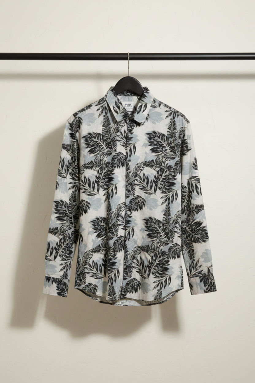 ZARA Men's Tropical Leaf Print Long Sleeve Shirt