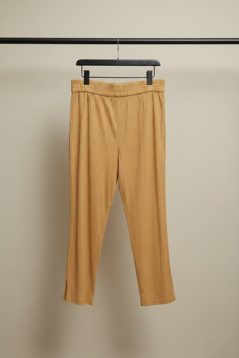 Women's Mustard Ribbed Elastic Waist Trousers