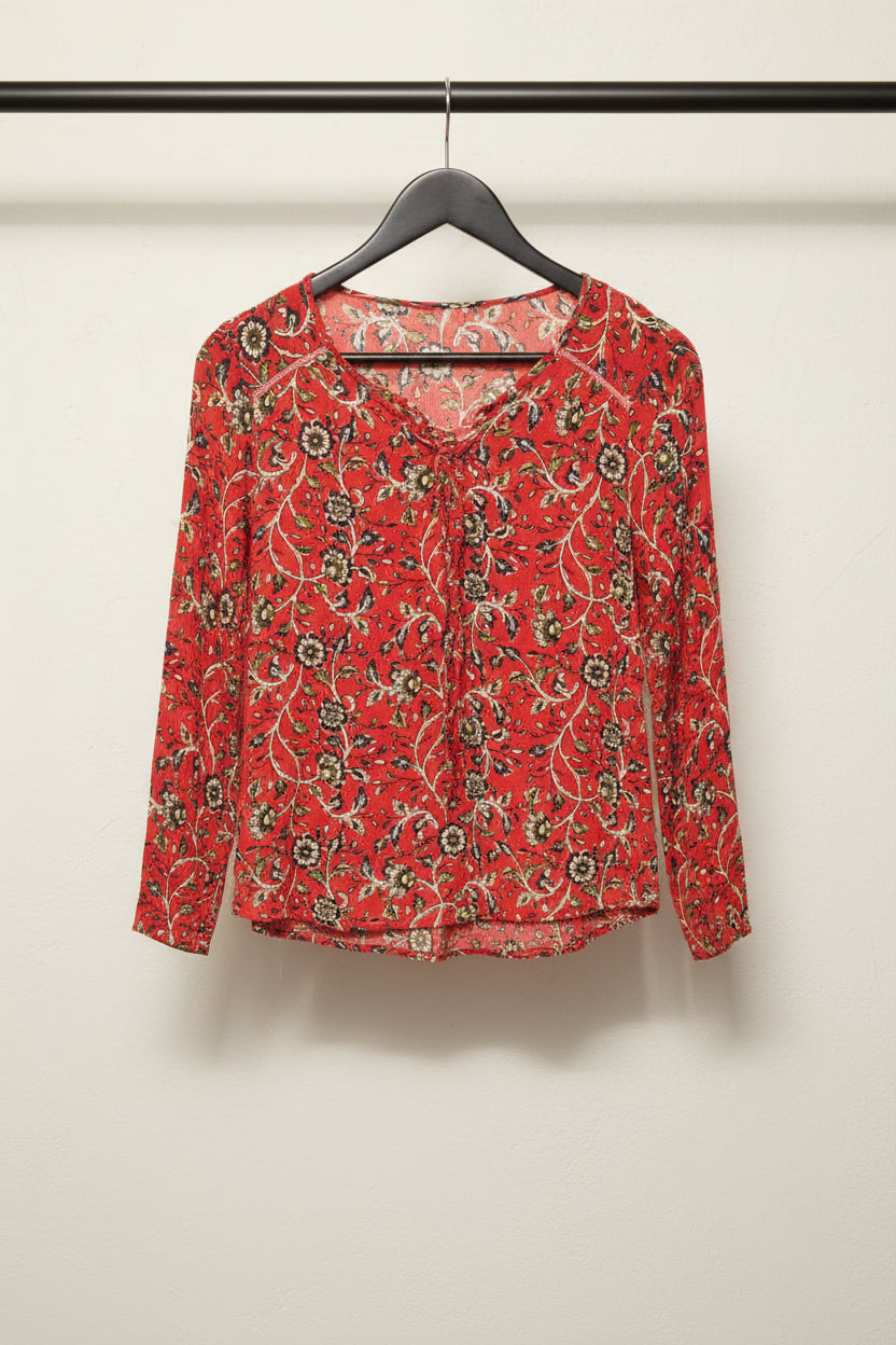 Red Floral Print Long Sleeve Top